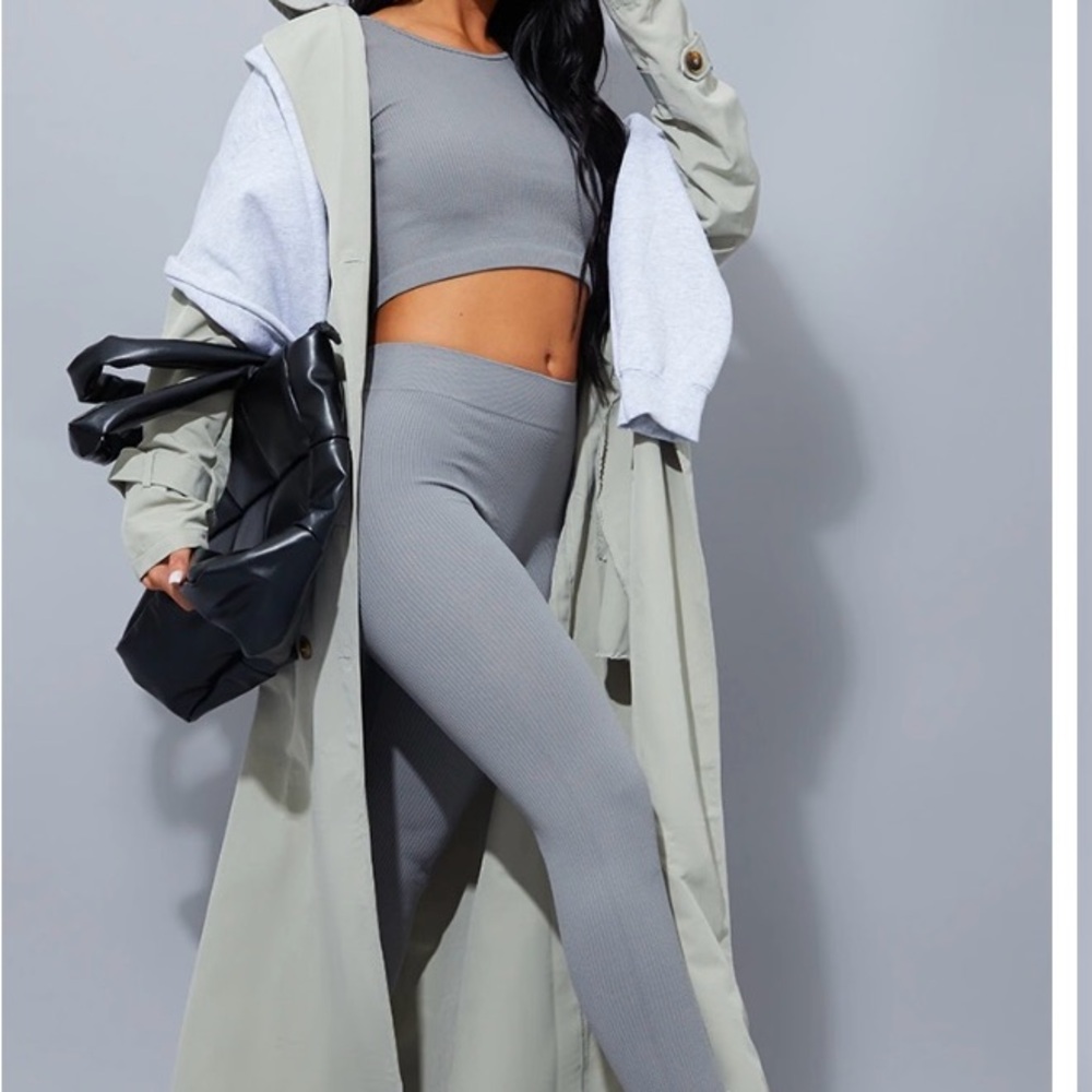 Prettylittlething grey ribbed leggings set
